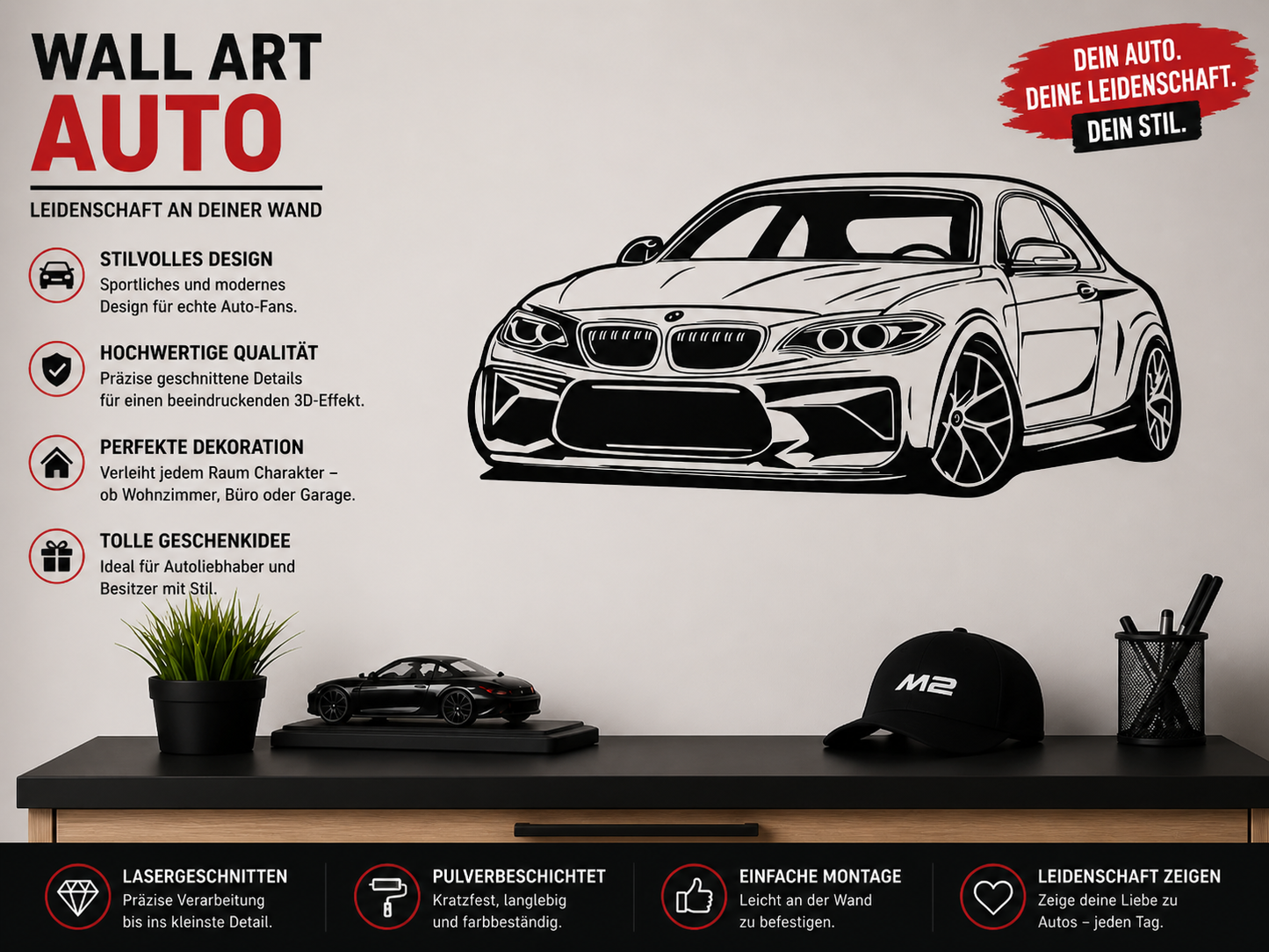 Wall Art BMW M2 25cm – Design Minimal Black & White