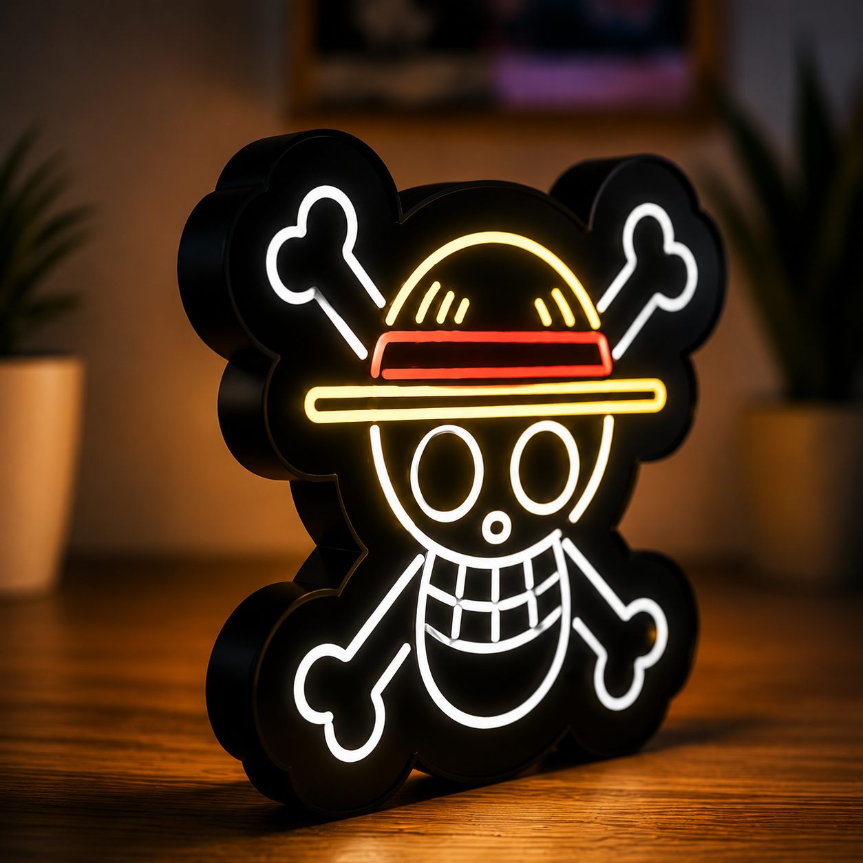 3D Printed Anime Pirate LED Lamp – Handmade USB Neon Light for Gaming Room & Bedroom Decor