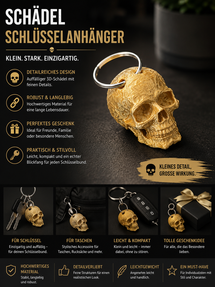 💀 Schädel Schlüsselanhänger – Dunkler Stil mit Charakter